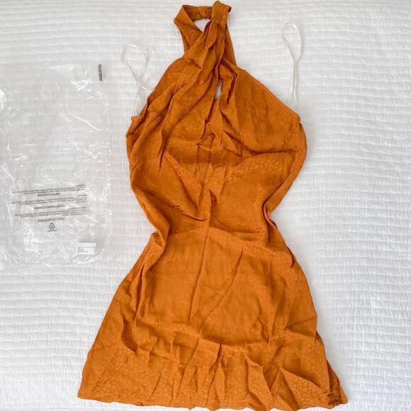 New Young Fabulous & Broke Manhattan Satin Halter Slip Dress Cognac Orange S - Picture 1 of 16